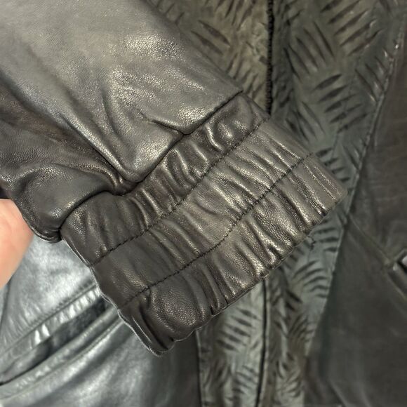 Vintage 80s Andrew Marc Leather Bomber Flight Style Coat Jacket Large Textured - Picture 4 of 10